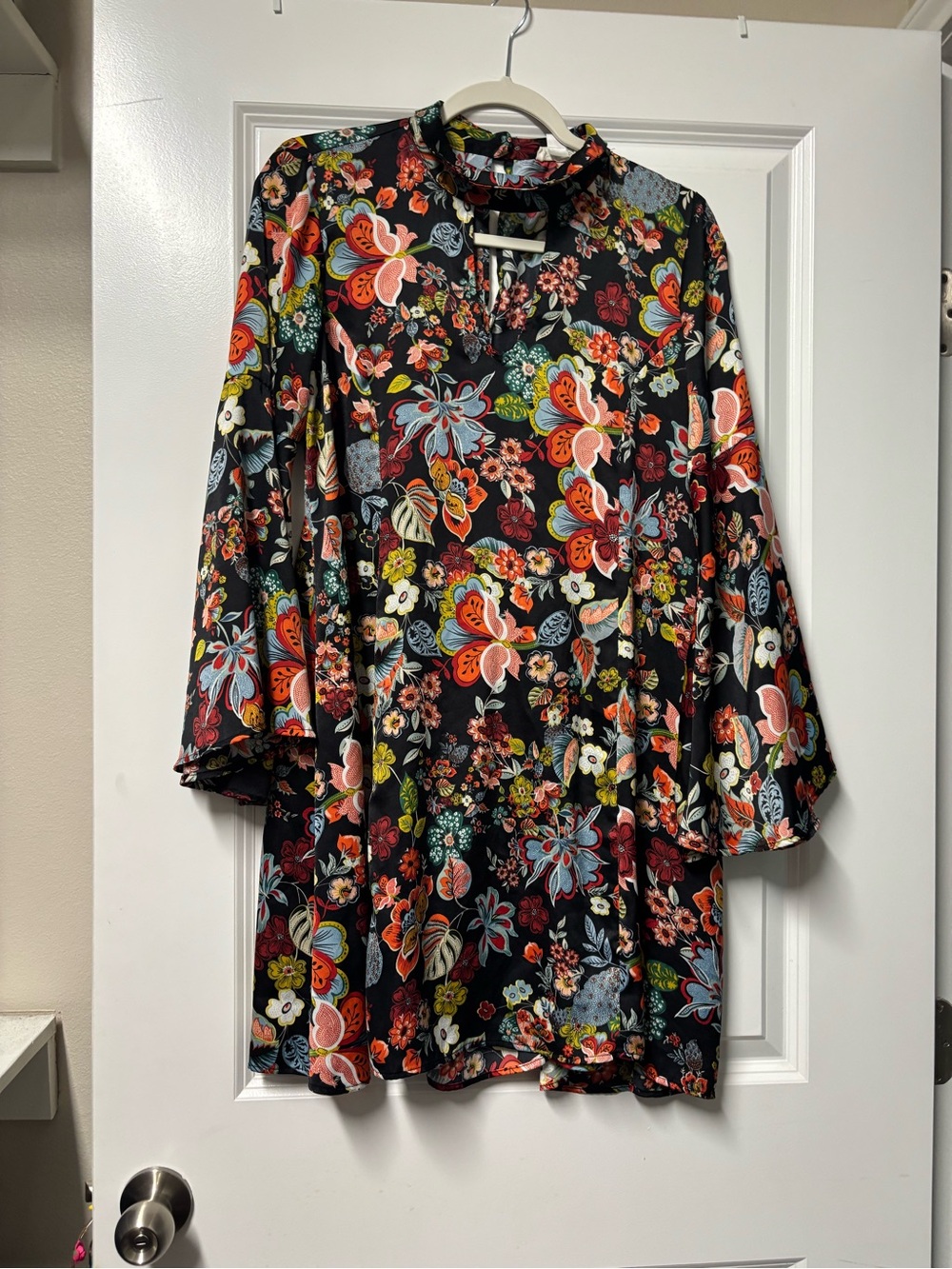 Floral black long sleeve mini dress